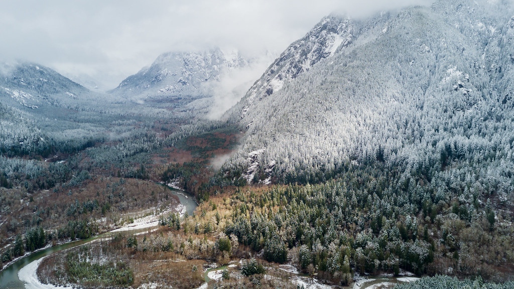 Panorama dall'alto di Middle Fork / North Bend, WA foto di Dave Hoefler